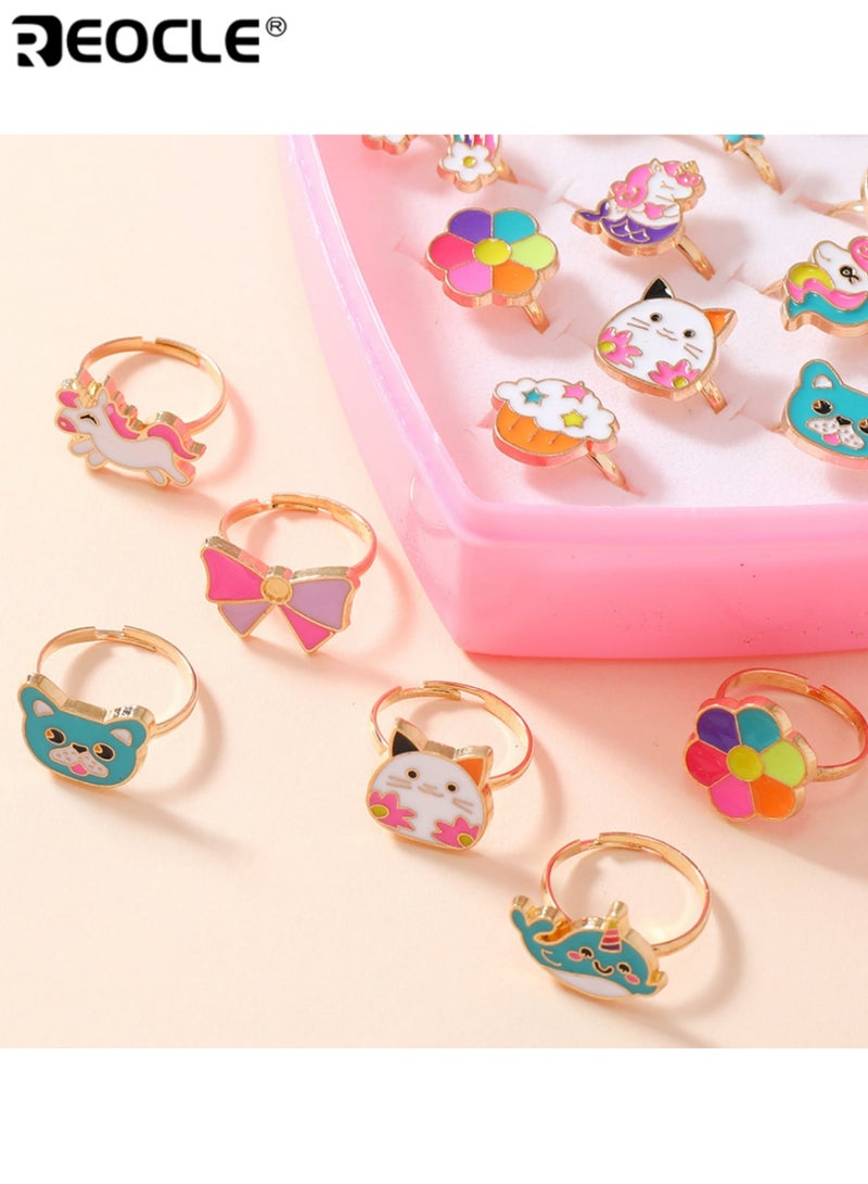 ريوكل 12 قطعة من مجموعة خواتم الأطفال متعددة المواضيع علبة على شكل قلب مع تعليقات مرحة إكسسوارات للارتداء اليومي العارض - Image 2