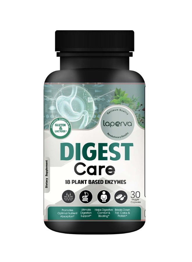 Laperva Digest Care 18 Plant Based Enzymes, 30 Veggie Capsules, Support Digestion of Lactose and Gluten