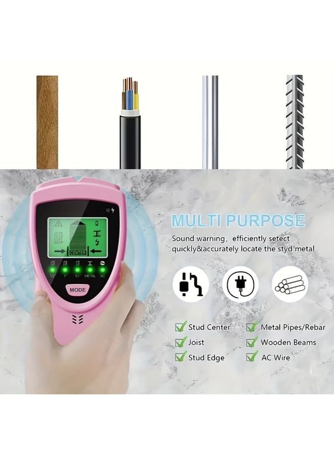 5 In 1 Wall Scanner Stud Finder With LCD Display Detects Wood AC Wires Metal Studs Pink - Image 4