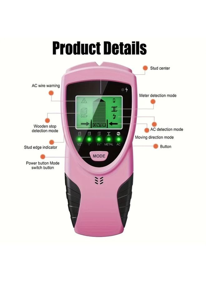 5 In 1 Wall Scanner Stud Finder With LCD Display Detects Wood AC Wires Metal Studs Pink - Image 5