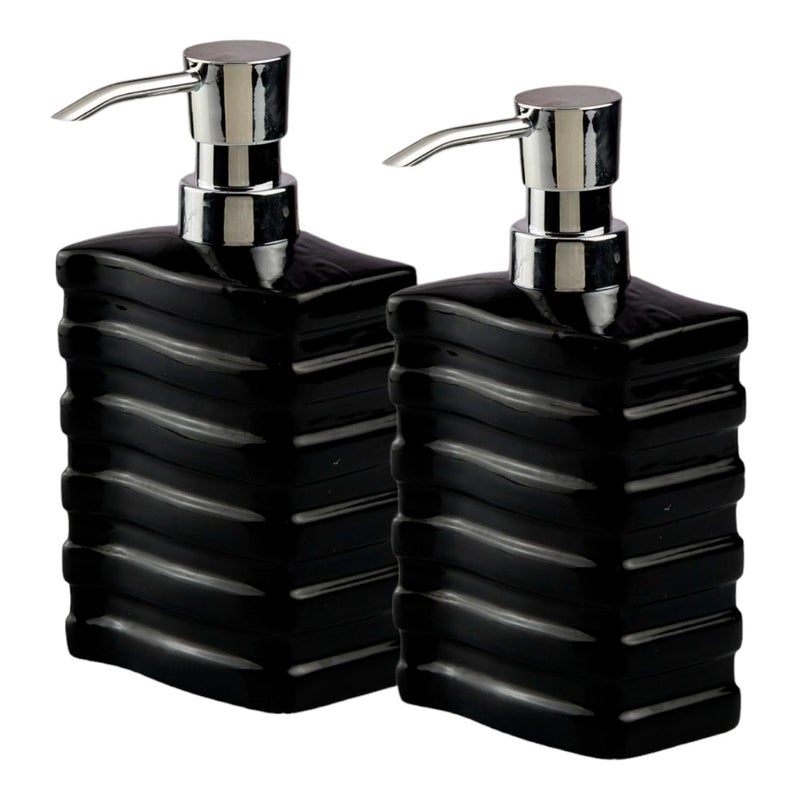 SaSaSa Ceramic Soap Dispenser for Bathroom handwash refillable Pump Bottle for Kitchen Hand wash Basin Set of 2 Black 10977 - Image 3