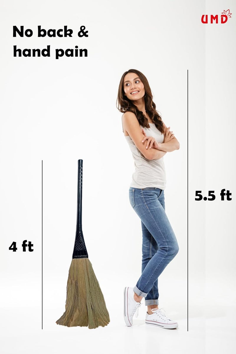 UMD dust Free Natural Grass Broom jaadu, Long Handle, Multi-Use Floor Cleaning for Home, Office, dusting, Sweeping Pack of 1 (4) - Image 2