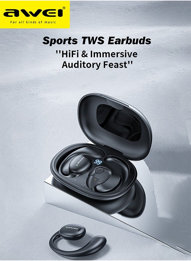 Awei - Bluetooth Headphones, Big Bass True Wireless Headphones with Bluetooth 5.4/18 Hour Playback Function/17 Hour Talk/1.5 Hour Quick Charge Time/10 Meter Transmission Distance/High Fidelity Sound, Sensorless Wear, Black - Image 1