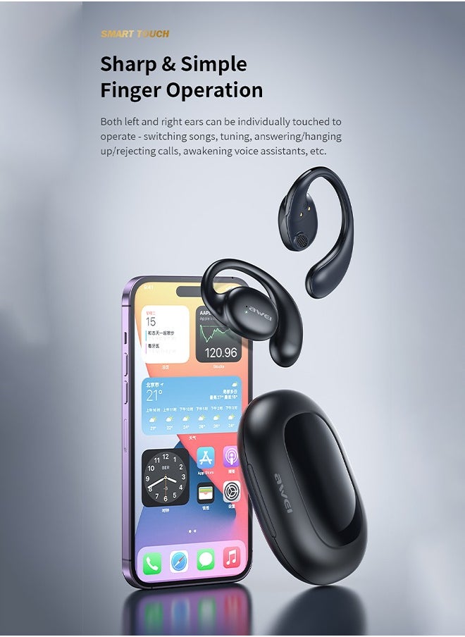 Awei - Bluetooth Headphones, Big Bass True Wireless Headphones with Bluetooth 5.4/18 Hour Playback Function/17 Hour Talk/1.5 Hour Quick Charge Time/10 Meter Transmission Distance/High Fidelity Sound, Sensorless Wear, Black - Image 1