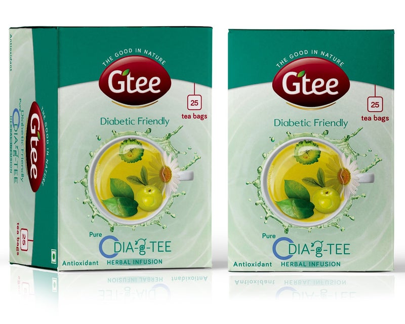 GTEE Dia-g-TEE Diabetic Friendly Tea with Gymnema, Bitter Gourd, Green Tea, 25 Tea Bags (Pack of 2) - Image 1