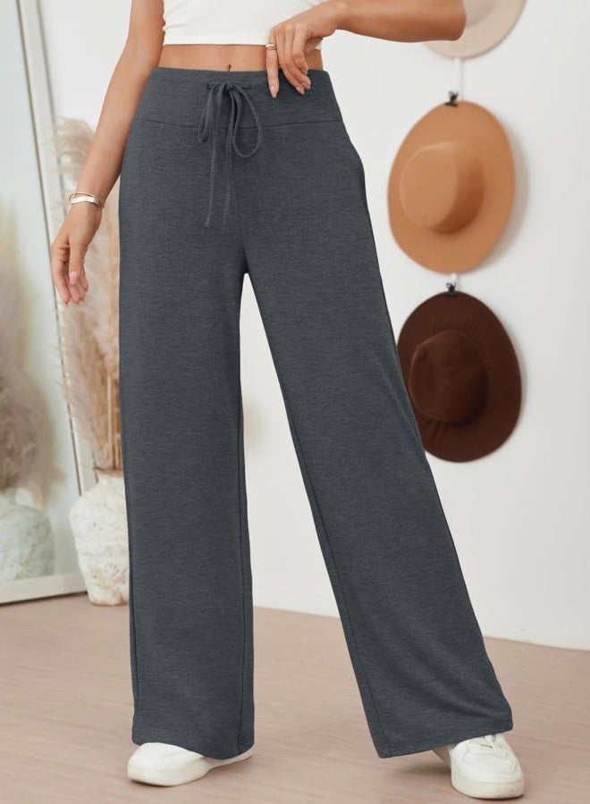 AUTOMET Womes Pajama Pants Wide Leg Comfy Casual Lounge Yoga Pants High Waisted Drawstring Bottoms Fall Trendy 2025, Darkgrey, M - Image 2