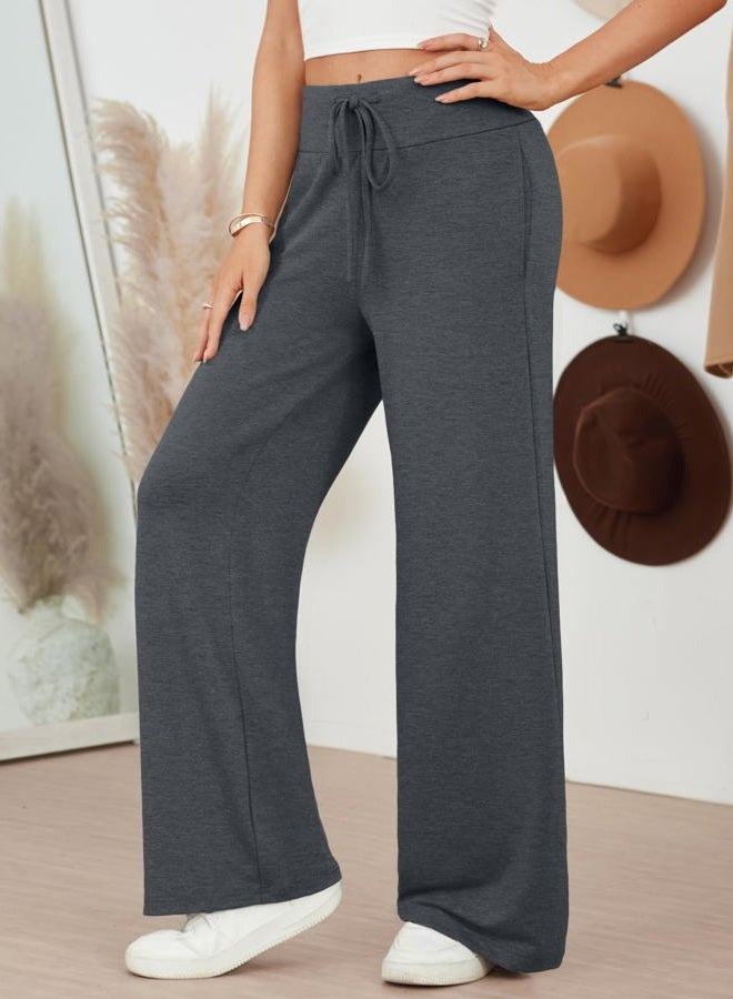 AUTOMET Womes Pajama Pants Wide Leg Comfy Casual Lounge Yoga Pants High Waisted Drawstring Bottoms Fall Trendy 2025, Darkgrey, M - Image 3
