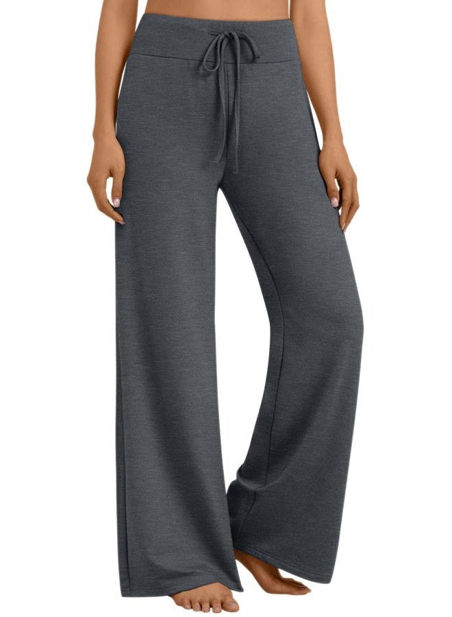 AUTOMET Womes Pajama Pants Wide Leg Comfy Casual Lounge Yoga Pants High Waisted Drawstring Bottoms Fall Trendy 2025, Darkgrey, M - Image 1