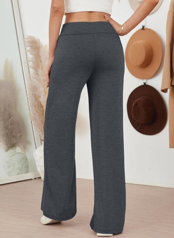 AUTOMET Womes Pajama Pants Wide Leg Comfy Casual Lounge Yoga Pants High Waisted Drawstring Bottoms Fall Trendy 2025, Darkgrey, M - Image 4