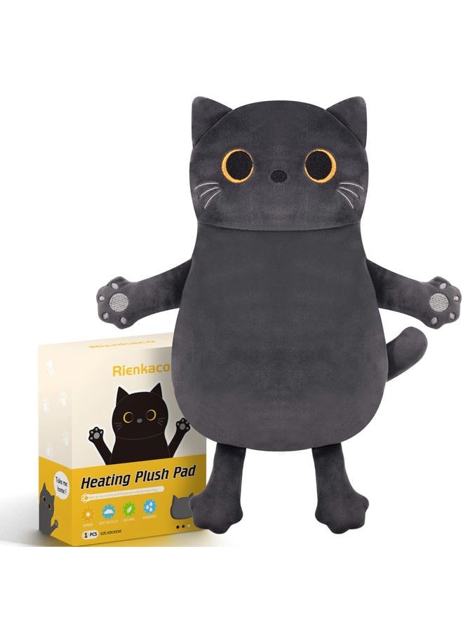 Rienkaco Microwave Heating Pad for Cramps Pain Relief, 16 * 12'' Moist Microwavable Period Menstrual Heating Pads for Cramps, Back, Neck Shoulder and Knee, Cute Stuffed Animal Heating Pad - Grey Cat - Image 1