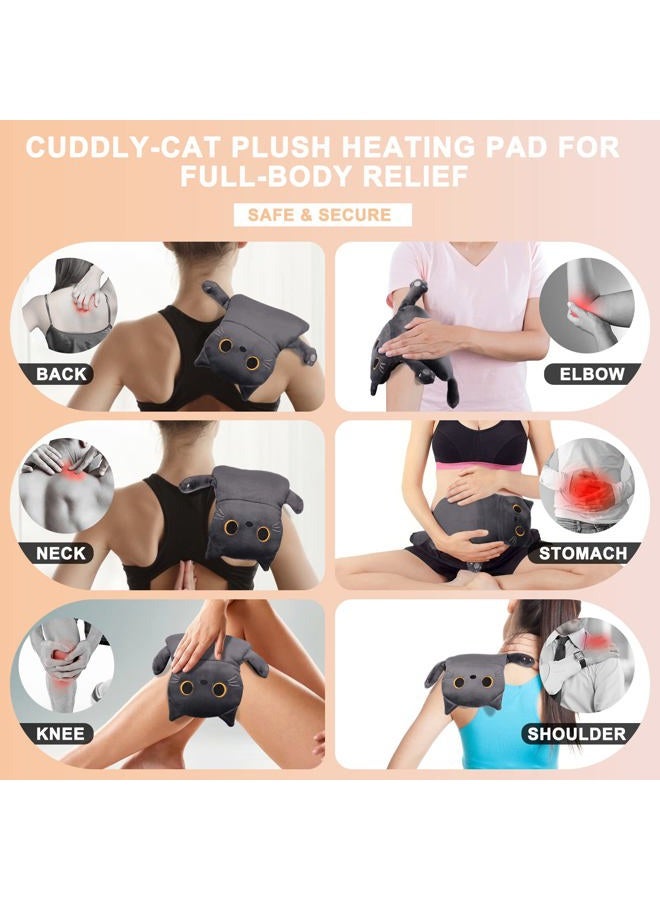 Rienkaco Microwave Heating Pad for Cramps Pain Relief, 16 * 12'' Moist Microwavable Period Menstrual Heating Pads for Cramps, Back, Neck Shoulder and Knee, Cute Stuffed Animal Heating Pad - Grey Cat - Image 3