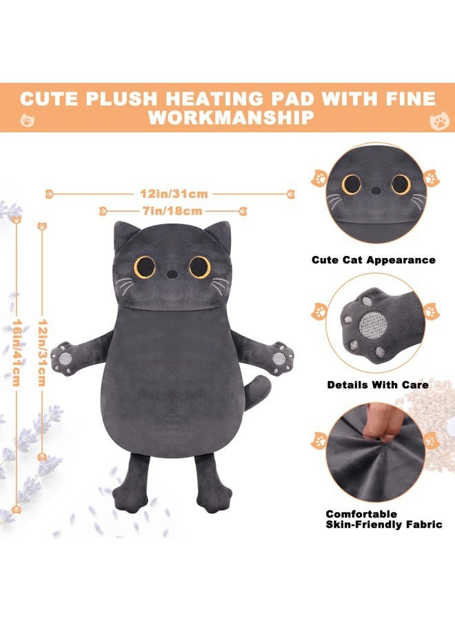 Rienkaco Microwave Heating Pad for Cramps Pain Relief, 16 * 12'' Moist Microwavable Period Menstrual Heating Pads for Cramps, Back, Neck Shoulder and Knee, Cute Stuffed Animal Heating Pad - Grey Cat - Image 5
