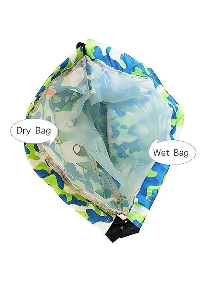 Green Frog Swim Bags for Swimmers Dry Wet Separated Drawstring Gym Swim Bag Waterproof Beach Backpack for Women Men Camping Hiking Shopping Swimming Dance Travel With Shoe Compartments - Image 3