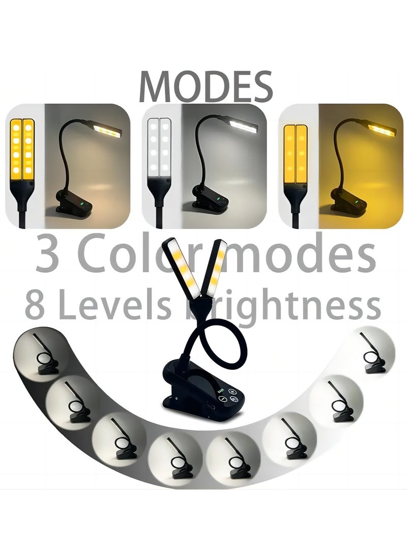 Bukela 1pc Clip On Book Light, USB 14 LED Lamp Reading Light Eye Protection Desk 180° Adjustable Bedside Night Light 8-gear Electrodeless Dimming - Image 5