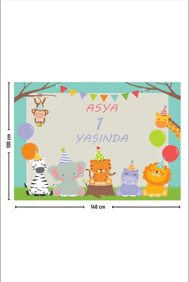 Erays Home Personalized Girl Name Animals Safari Concept Birthday Party Wall Covering Wall Carpet