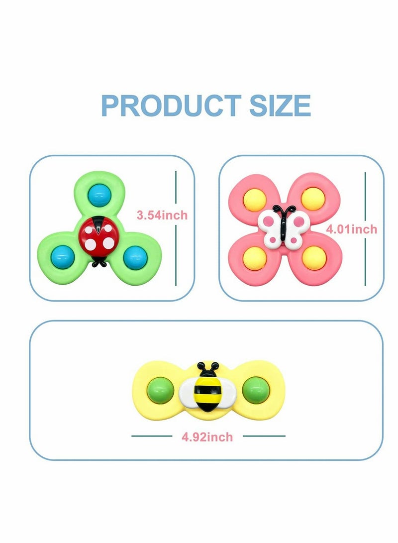Excefore Toddler Spinner Toys, 3 Pack Learning Toys, Suction Cup Spinner Toy, Baby Water Toy Attractive Stress Relief Suction Cup Animal Interactive Baby Toys for Bath Tub, Dining Table, High Chair - Image 2