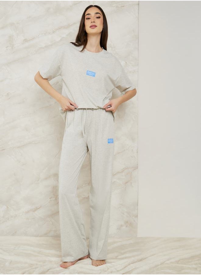 Styli - Drop Shoulder Patch Detail T-Shirt & Pyjama Set - Image 1