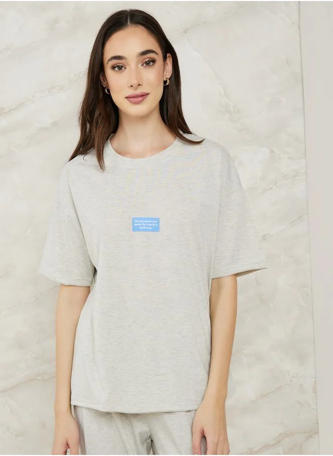 Styli Drop Shoulder Patch Detail T-Shirt & Pyjama Set