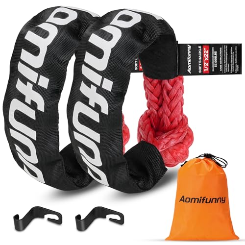 Aomifunny Synthetic Soft Shackle Rope, 2-Pack 1/2in x 22in, 56000 Lbs Breaking Strength, Synthetic Road Recovery Rope with Winch Ring for Sailing SUV ATV 4X4 Truck Jeep Safer Than Metal Shackle (Red) - Image 1