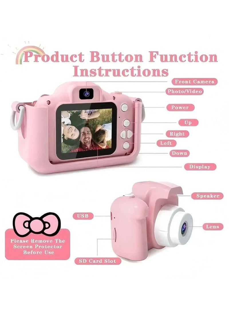 Kids Camera,Children's Digital Camera for 6+ Year Old 1080P HD Digital Video Camera Toy for 3-12 Year Old Boys/Girls, Birthday Festival Gifts for Kids,USB Rechargeable Kids Selfie Camera with 64GB SD Card and Card Reader Pink - Image 2