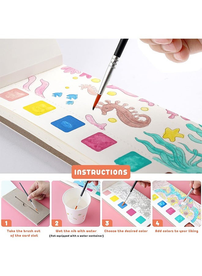 إم إكس إن كتاب رسم الماء المضغوط تحت الماء بقلم وفرشاة، 12 صفحة، كتالوج مصغّر للرسم باللونات المائية، مجموعة عمل فنية متوافقة مع الصبيان والبنات، هدايا للاحتفالات والعيد - Image 4