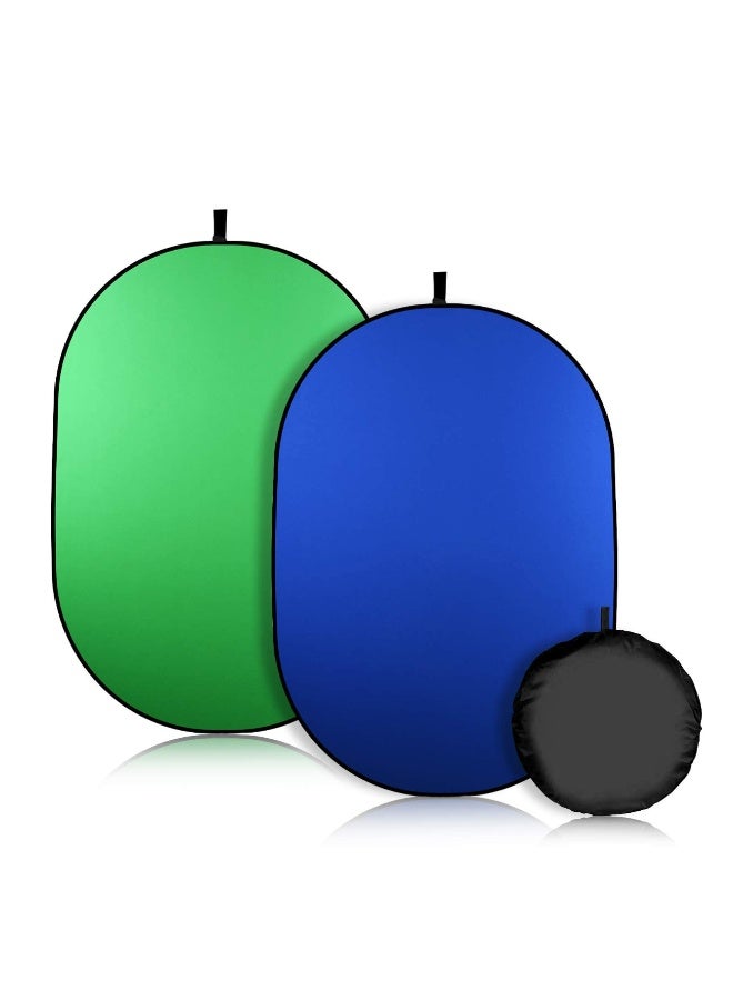 100 x 150cm Portable Screen Backdrop Blue Green 2-in-1 Collapsible Green Screen Kit w/Carrying Case for Studio Photography/Streaming/Gaming Video Conference Live Stream - Image 1