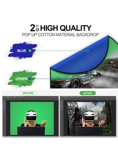 Generic 100 x 150cm Portable Screen Backdrop Blue Green 2-in-1 Collapsible Green Screen Kit w/Carrying Case for Studio Photography/Streaming/Gaming Video Conference Live Stream  - Image 3