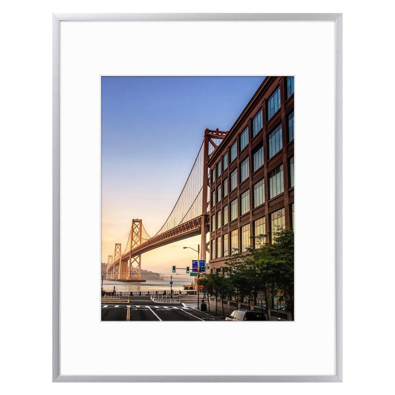 Frametory, 12x16 Aluminum Picture Frame - 12 x 16 Silver Frame with Removable Mat for 8.5 x 11 Photo - 16 by 12 Durable Metal Frame with Real Glass - Sawtooth Hanger for Easy Wall Display - 1 Pack - Image 1