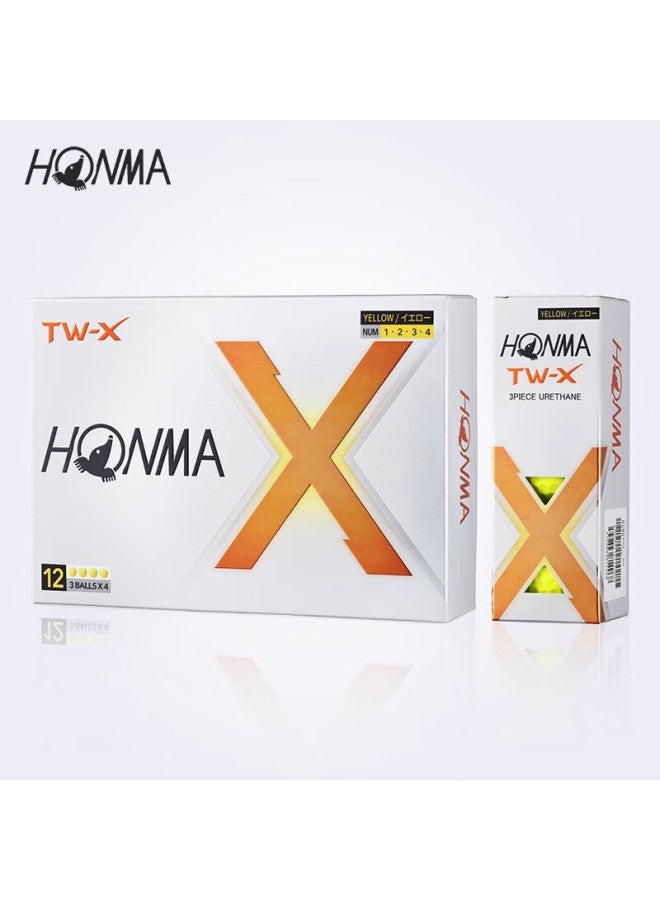 Honma Tw-x Golf Ball, Three-layer Ball, Upgraded Long-distance U-ball Compeion Ball, Yellow