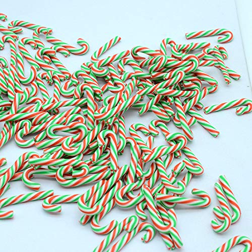 PrettyG 100pcs/Pack 3D Red Green Candy Canes Slices Supplies Polymer Soft Clay DIY Decoration for Nail Art Slime Kit DIY Cake Dessert Simulation Food RT12-RG - Image 1