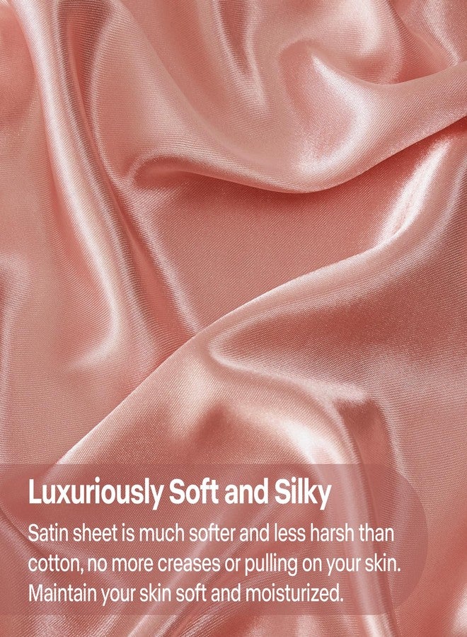 BEDELITE Satin Sheets Twin Size Bed Set, Luxury Soft Rose Pink Silky Sheets for Hair and Skin, Similar to Silk Bed Sheets Set 3 Pieces with 1 Deep Pocket Fitted Sheet, 1 Flat Sheet, and 1 Pillowcase - Image 3