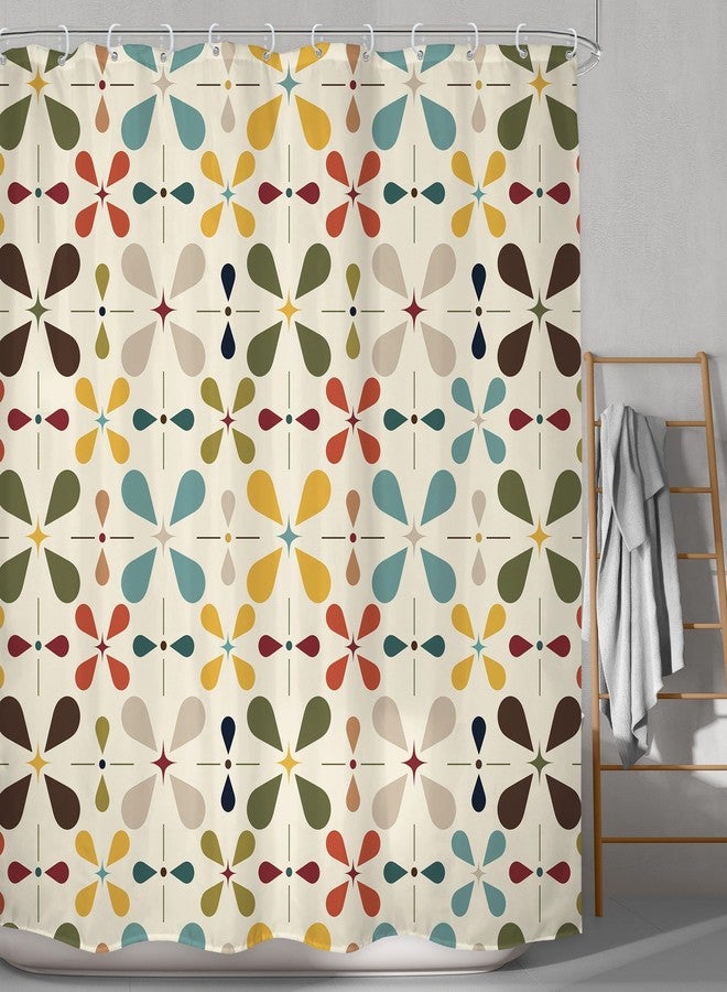 LGhtyro Boho Mid Century Shower Curtain Bathroom Set 71Wx71H Inches Modern Abstract Bohemian Vintage Colourful Geometric Retro Bath Accessories Water Drop Art Home Decor Fabric 12 Pack Hooks - Image 2