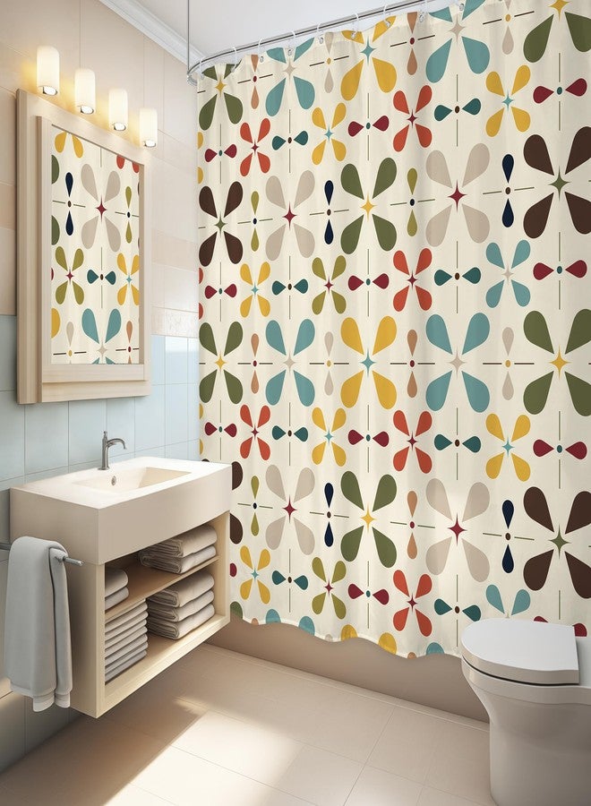LGhtyro Boho Mid Century Shower Curtain Bathroom Set 71Wx71H Inches Modern Abstract Bohemian Vintage Colourful Geometric Retro Bath Accessories Water Drop Art Home Decor Fabric 12 Pack Hooks - Image 4