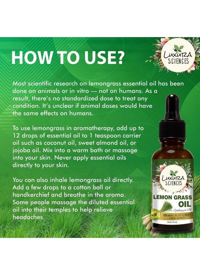 Luxura Sciences Lemon Grass Essential Oil Pure & Therapeutic Grade For Skin Hair & Aromatherapy (30 Ml)  - Image 5