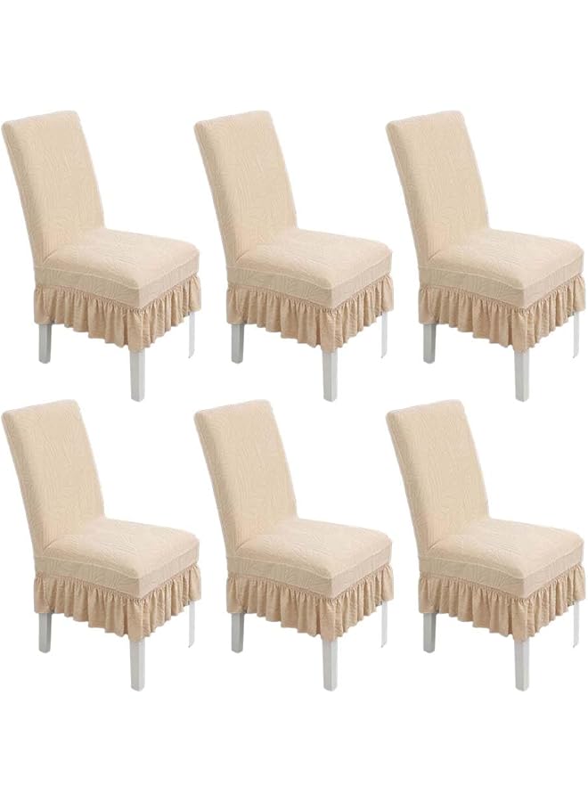 The Bros Dining Chair Covers Set of 6 Waterproof Stretchable Protector Seat Slipcovers Soft Jacquard with Skirt Removable and Washable Fit for Dinning Room, Old Chair, Wedding Ceremony,Beige - Image 1