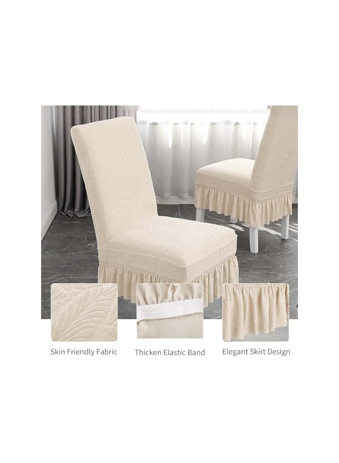 The Bros Dining Chair Covers Set of 6 Waterproof Stretchable Protector Seat Slipcovers Soft Jacquard with Skirt Removable and Washable Fit for Dinning Room, Old Chair, Wedding Ceremony,Beige - Image 3