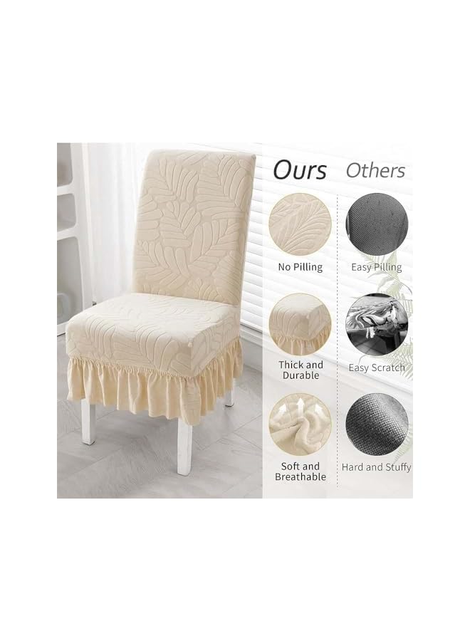 The Bros Dining Chair Covers Set of 6 Waterproof Stretchable Protector Seat Slipcovers Soft Jacquard with Skirt Removable and Washable Fit for Dinning Room, Old Chair, Wedding Ceremony,Beige - Image 4