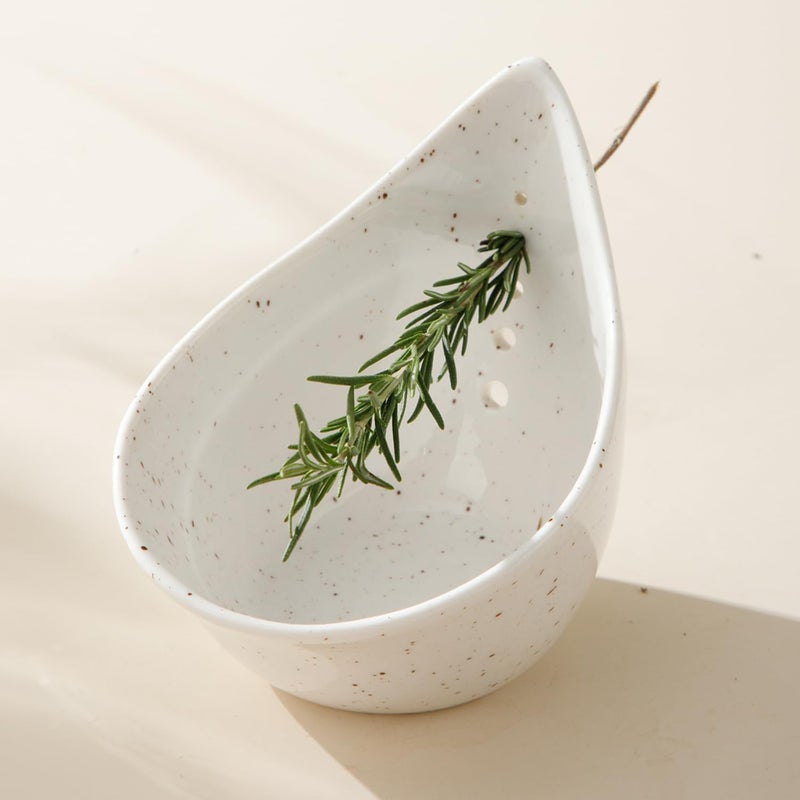 Dneuoir Herb Stripper Bowl, Ceramic Herb Peeling Bowl, Kitchen Herbs Leaf Stripping Tool, Pottery Herb Peeler for Kale, Thyme, Basil, Rosemary Stripper (White) - Image 1