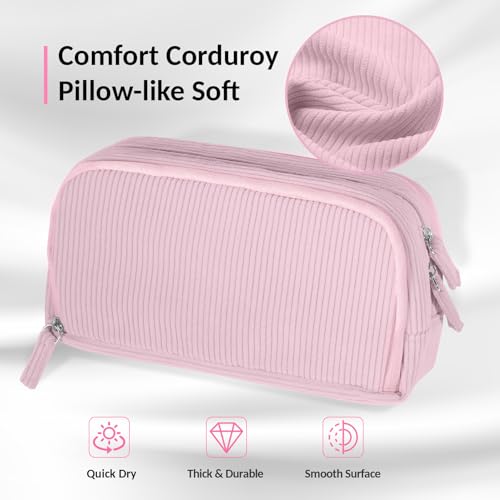Sooez Big Capacity Pencil Case Pen Pouch Soft Corduroy Pencil Bag with 3 Compartment Multiple Pockets Sturdy Zipper Cute School Supplies Pen Bag Organizer For Teen Girls College Pink - Image 3