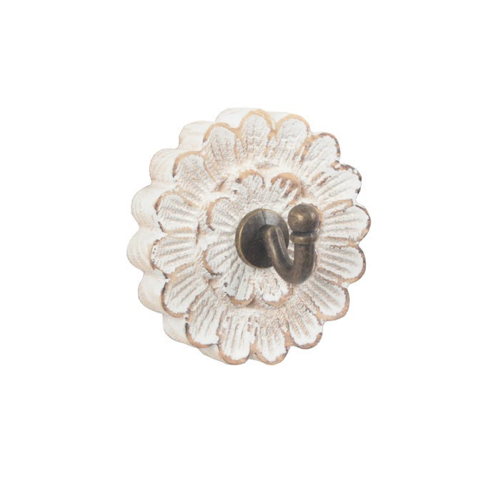 DISTRESS WOOD FLOWER COAT HOOKS FOR WALL HANGING SINGLE SMALL VINTAGE DECORATIVE HANGER FOR KEYS BAGS TOWELS ROBE HANGER