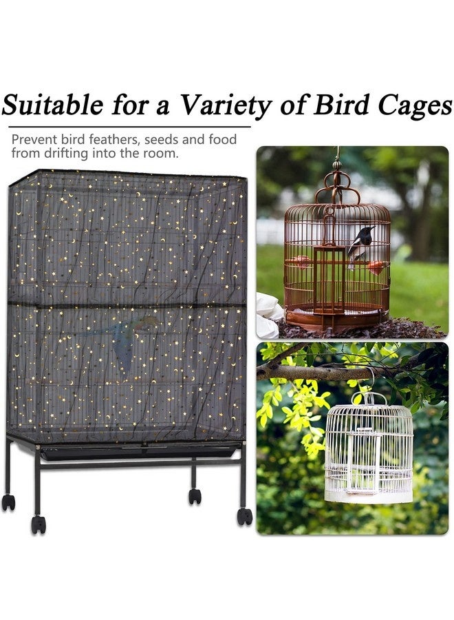 2Pcs Adjustable Bird Cage Seed Catcher(Black) Birdcage Nylon Mesh Cover Twinkle Star Universal Birdcage Cover For Parakeet Round Square Cage With Spring Hook - Image 4