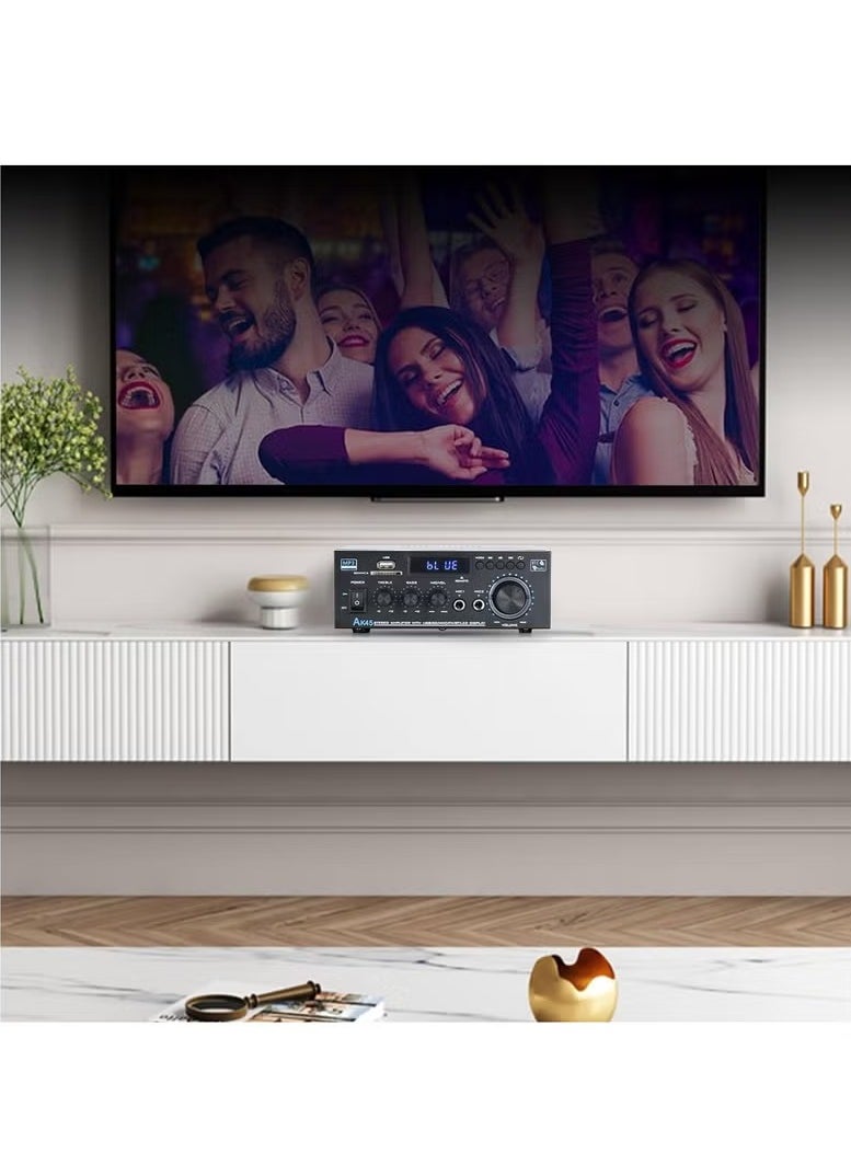 Home Audio Amplifier Stereo Receiver,300Wx2 Dual Channel Speaker Amplifier with FM Radio with Remote Control ,Bluetooth 5.0 USB SD Card Input for Home Theater Audio Stereo System