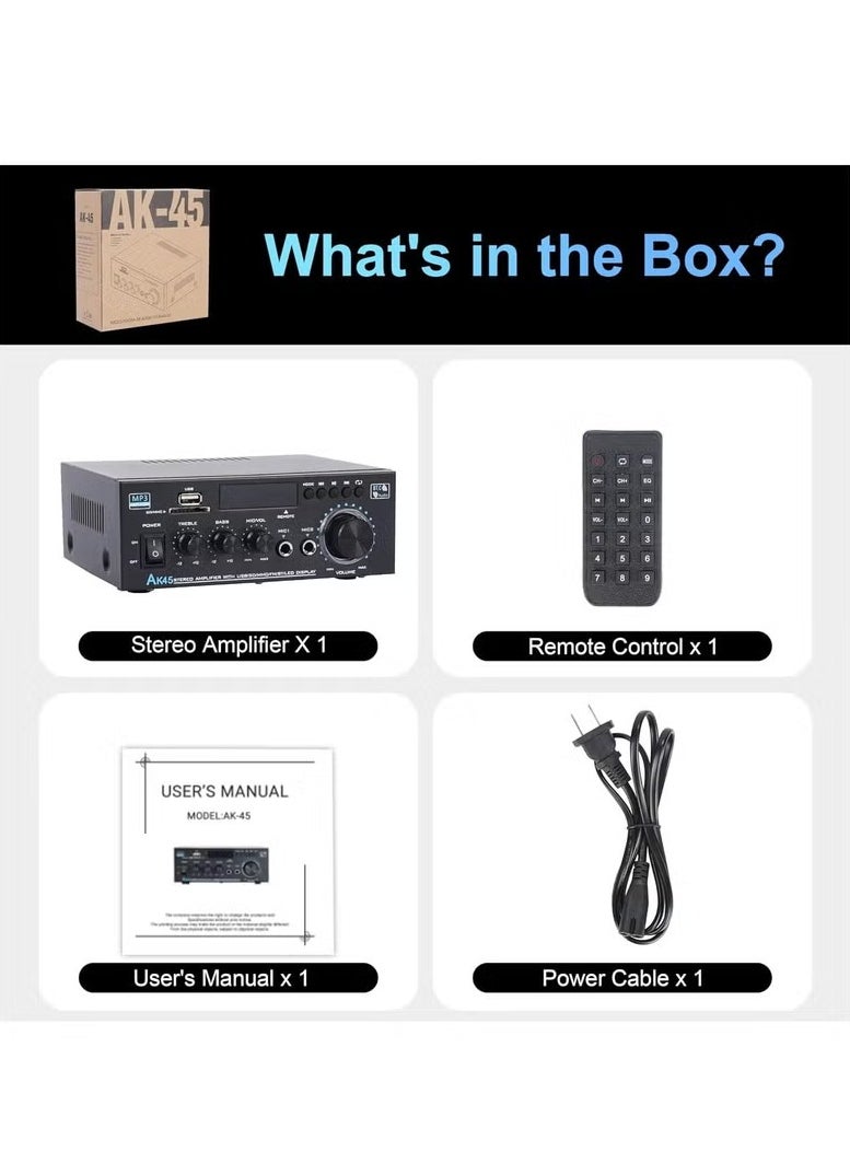 Home Audio Amplifier Stereo Receiver,300Wx2 Dual Channel Speaker Amplifier with FM Radio with Remote Control ,Bluetooth 5.0 USB SD Card Input for Home Theater Audio Stereo System