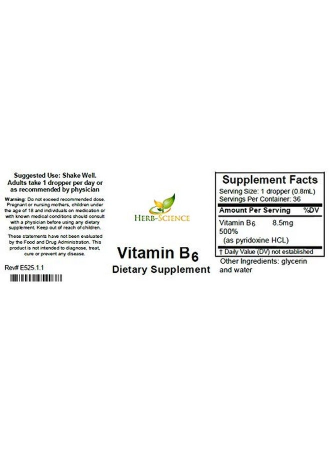 Herb-Science Liquid Vitamin B6 Drops Pyridoxine Extract Dietary Supplement To Support Brain Function Immunity Nervous System Heart Health Metabolism 500% Dv 36 Servings Per Bottle 1 Fl. Oz. - Image 3