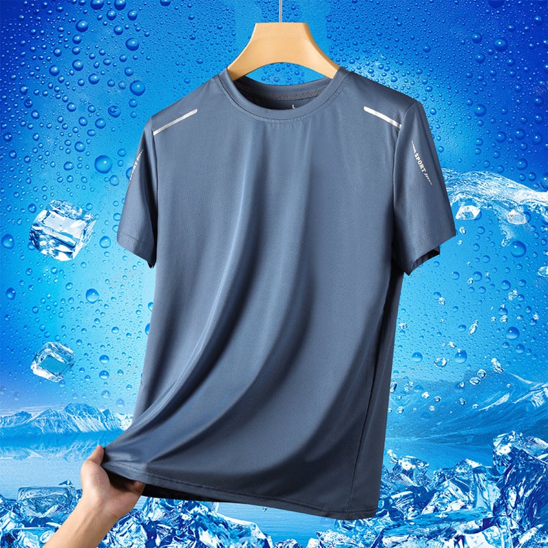 Ice Silk Short-Sleeved T-Shirt Men'S Summer Quick-Drying Stretch Sports Fitness Top Short-Sleeved Solid Color Round Neck Dad T-Shirt - Image 3