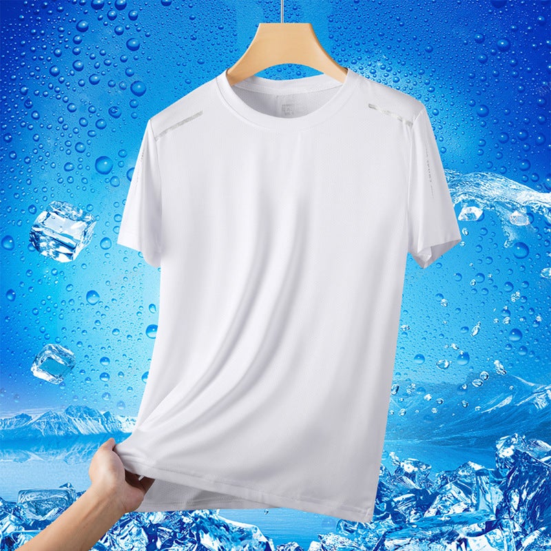 Ice Silk Short-Sleeved T-Shirt Men'S Summer Quick-Drying Stretch Sports Fitness Top Short-Sleeved Solid Color Round Neck Dad T-Shirt - Image 5