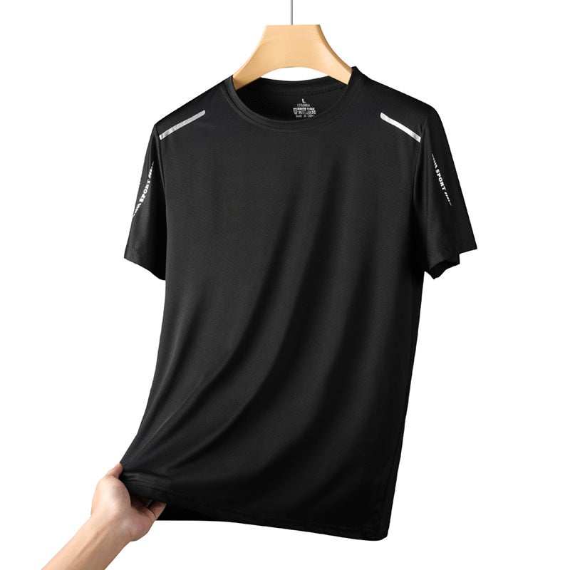 Ice Silk Short-Sleeved T-Shirt Men'S Summer Quick-Drying Stretch Sports Fitness Top Short-Sleeved Solid Color Round Neck Dad T-Shirt - Image 1