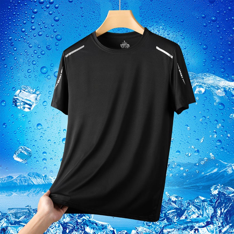 Ice Silk Short-Sleeved T-Shirt Men'S Summer Quick-Drying Stretch Sports Fitness Top Short-Sleeved Solid Color Round Neck Dad T-Shirt - Image 4