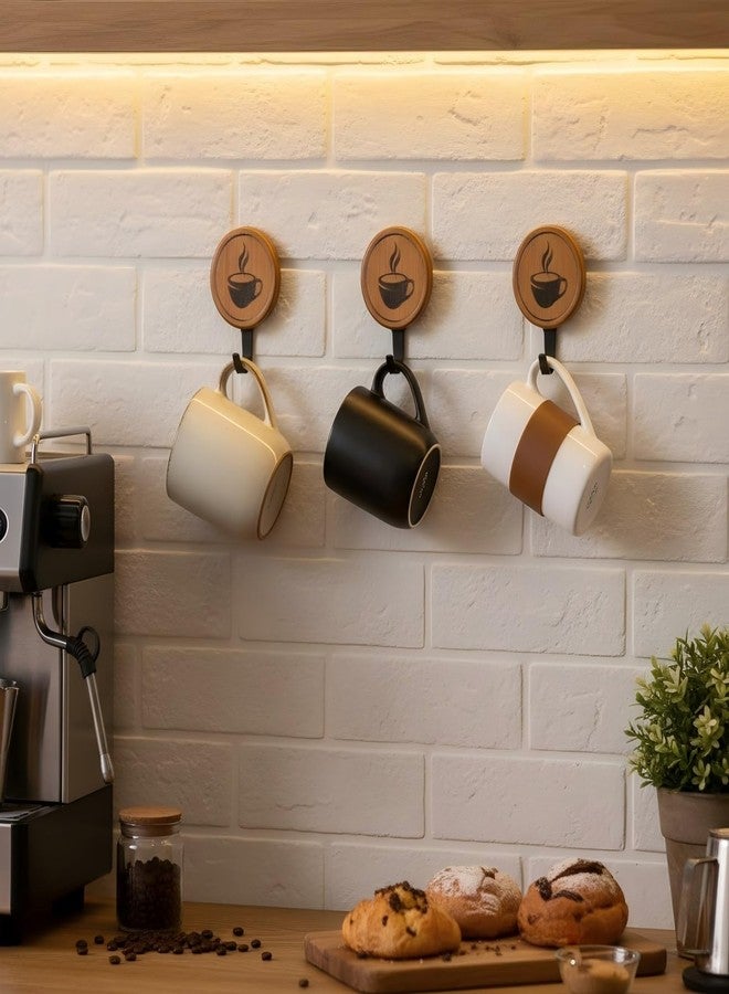 Aimto 3PCS Bamboo Wall Mounted Coffee Mug Holder， with Hooks and Sign Modern Wood Coffee Sign for Kitchen, Bar Station Accessories, Coffee Sign Decor - Image 4