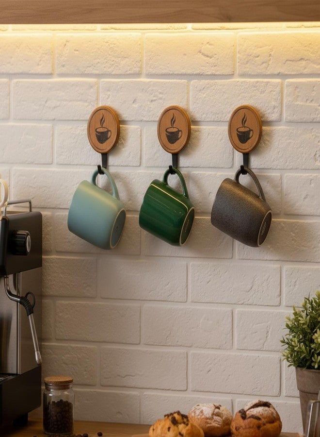 Aimto 3PCS Bamboo Wall Mounted Coffee Mug Holder， with Hooks and Sign Modern Wood Coffee Sign for Kitchen, Bar Station Accessories, Coffee Sign Decor - Image 1
